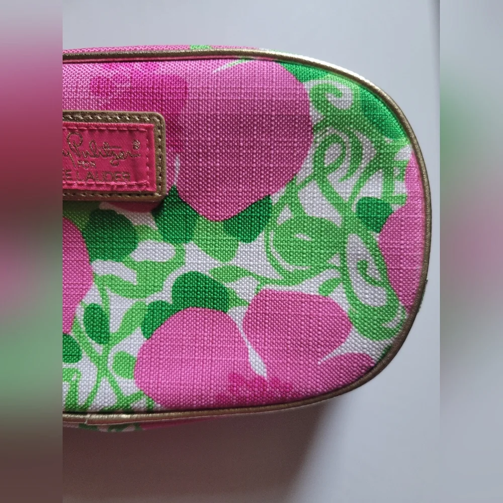 Lilly Pulitzer x Estee Lauder Classic Hawaiian Pink Green Palm Floral Makeup Bag